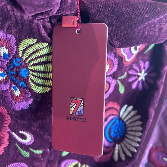 SISSY ME Sz L Velour Jacket with Floral Embroidery 3/4 Sleeves Puffed Collar NEW - Picture 7 of 12